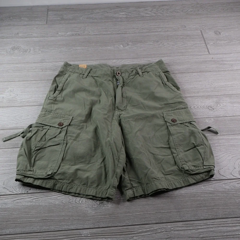 NEW J Crew Shorts Mens 33 Green Military Baggy Cargo Paratrooper Flight Wideleg - Picture 1 of 6